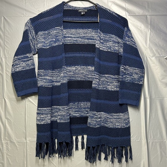AMERICAN LIVING‎ Cardigan Blue & White Striped Western Pattern Shawl Open Front - Picture 1 of 7